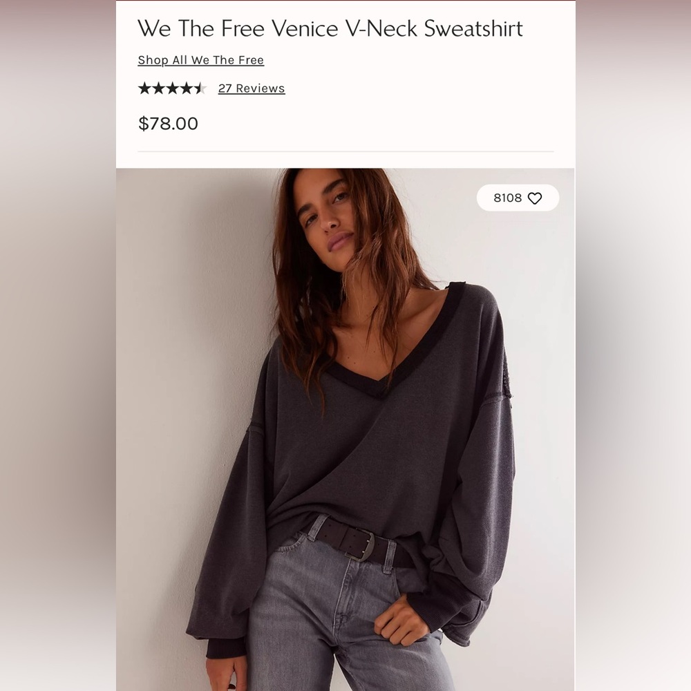NWOT Free People Venice V-neck sweatshirt